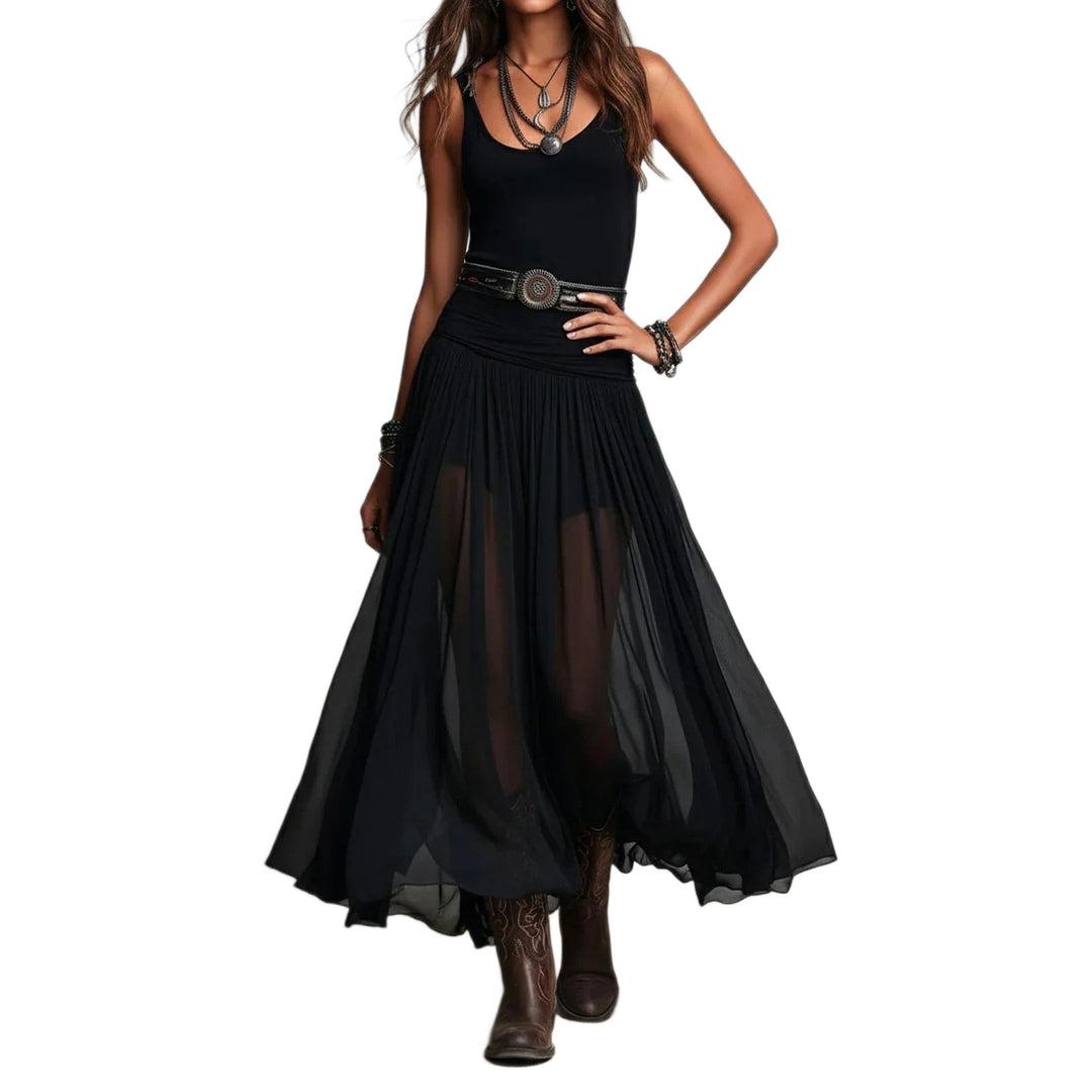Women's Sexy Black Mesh Bodycon Maxi Dress