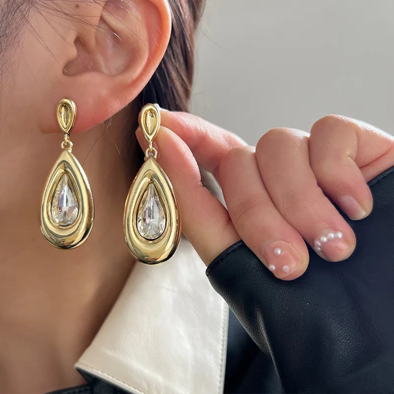 Glass Stones Metal Dangle Post Women Earrings