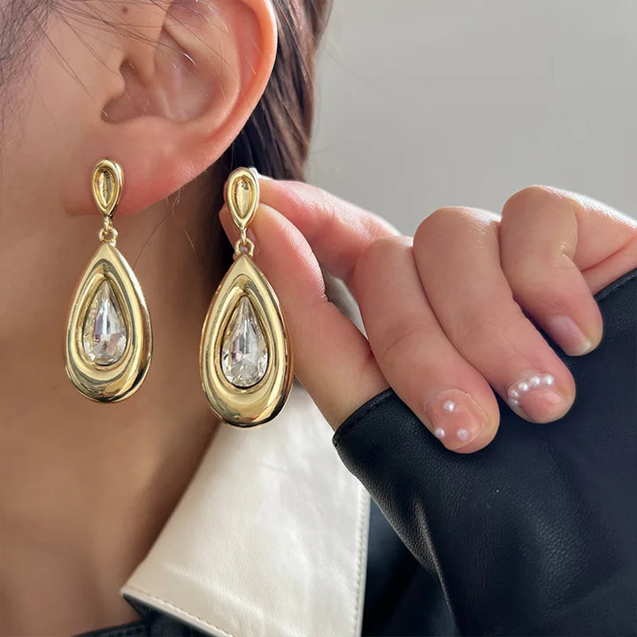 Glass Stones Metal Dangle Post Women Earrings