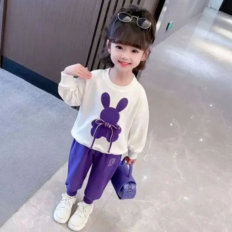 Cartoon Rabbit Bowknot Pullover and Bow Pants Tracksuit - Gen U Us Products