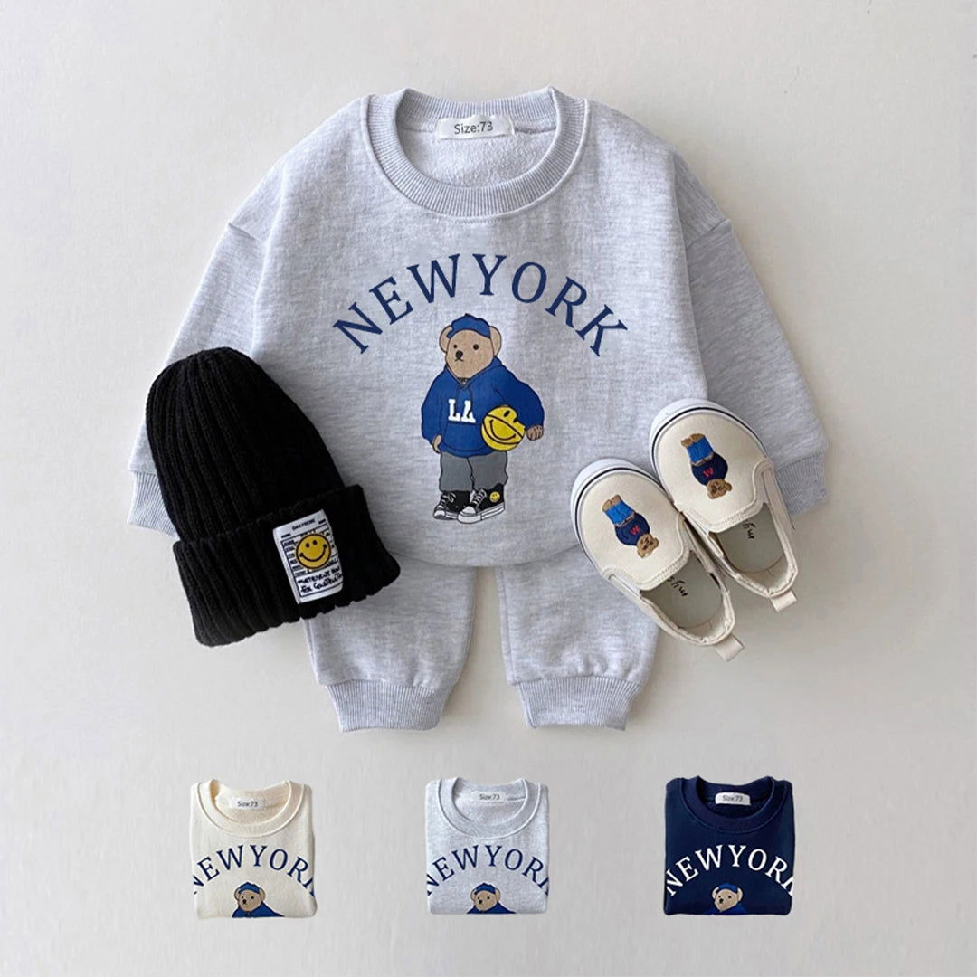 Cartoon Bear New York Print Cotton Sweatshirt and Jogger Pants - Gen U Us Products -  
