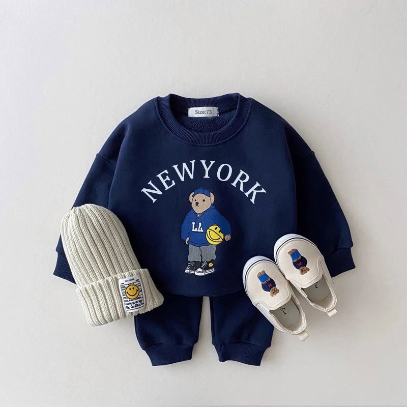 Cartoon Bear New York Print Cotton Sweatshirt and Jogger Pants - Gen U Us Products -  