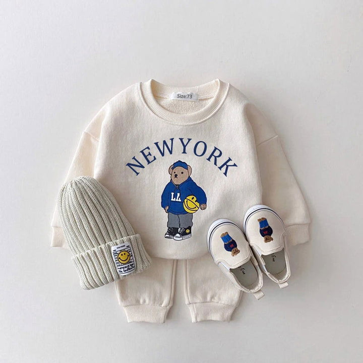 Cartoon Bear New York Print Cotton Sweatshirt and Jogger Pants - Gen U Us Products -  