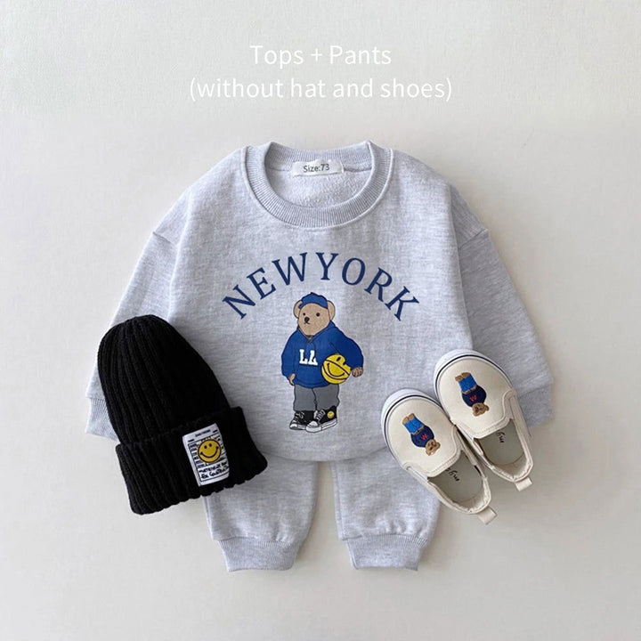 Cartoon Bear New York Print Cotton Sweatshirt and Jogger Pants - Gen U Us Products -  