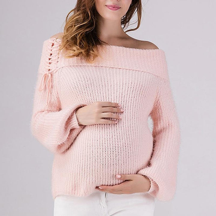 Casual Stretchy Knit Fabric Slit Shoulder Strap Maternity Sweaters Gen U Us Products
