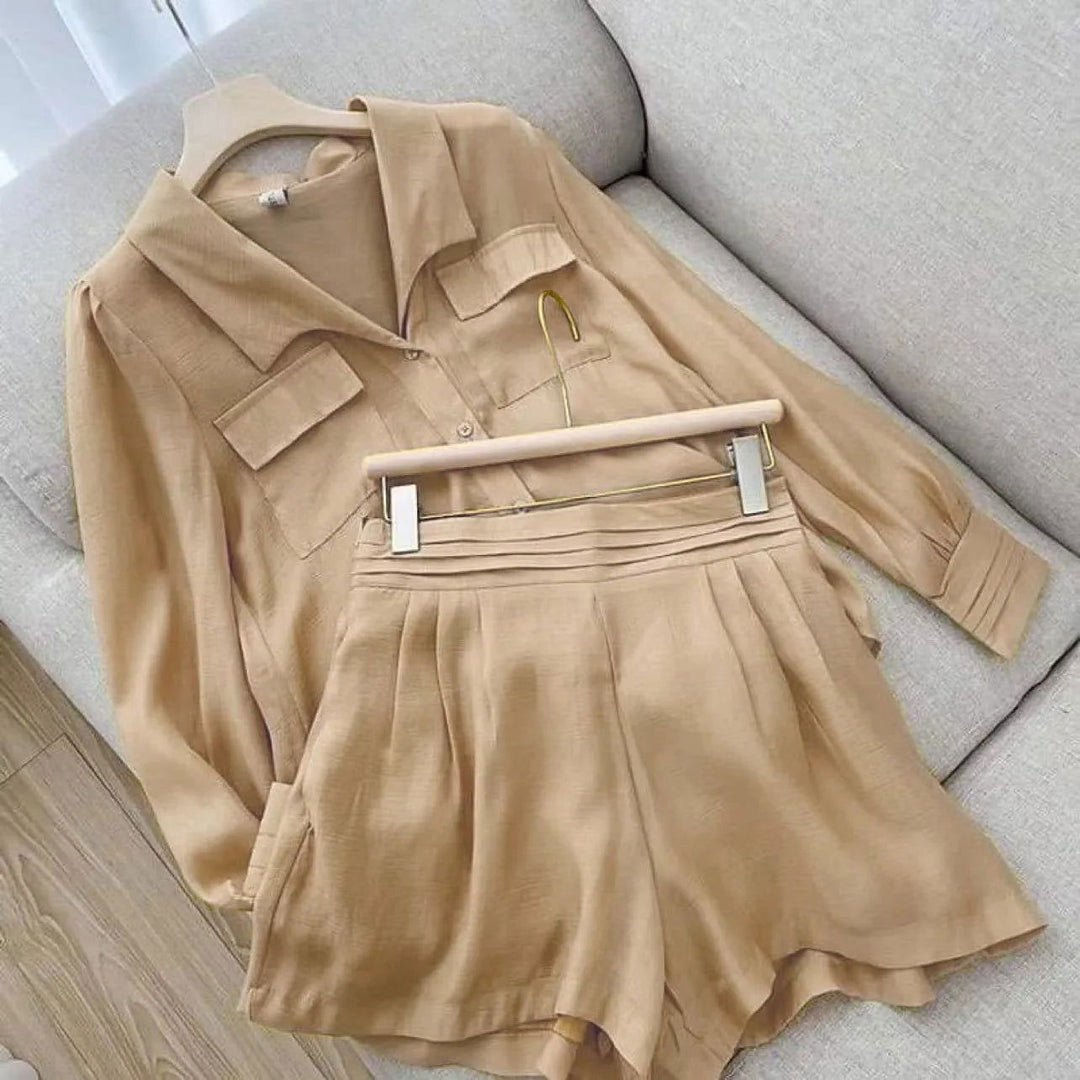 Casual Light Airy Long Sleeve Shirt and Short Sets - Gen U Us Products -  