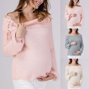 Casual Stretchy Knit Fabric Slit Shoulder Strap Maternity Sweaters - Gen U Us Products -  