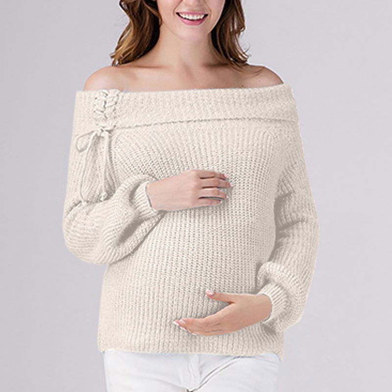 Casual Stretchy Knit Fabric Slit Shoulder Strap Maternity Sweaters - Gen U Us Products -  