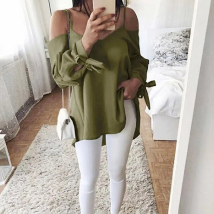 Check Long Sleeve Off Shoulder Knotted Sling Blouses Gen U Us Products