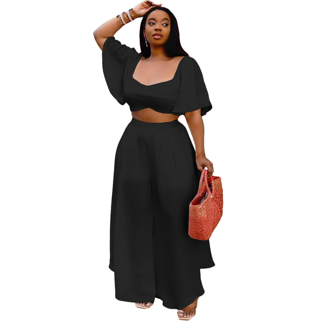 Chic 2Pcs Oversized Crop Top and Wide Leg Pants in Plus Sizes Gen U Us Products