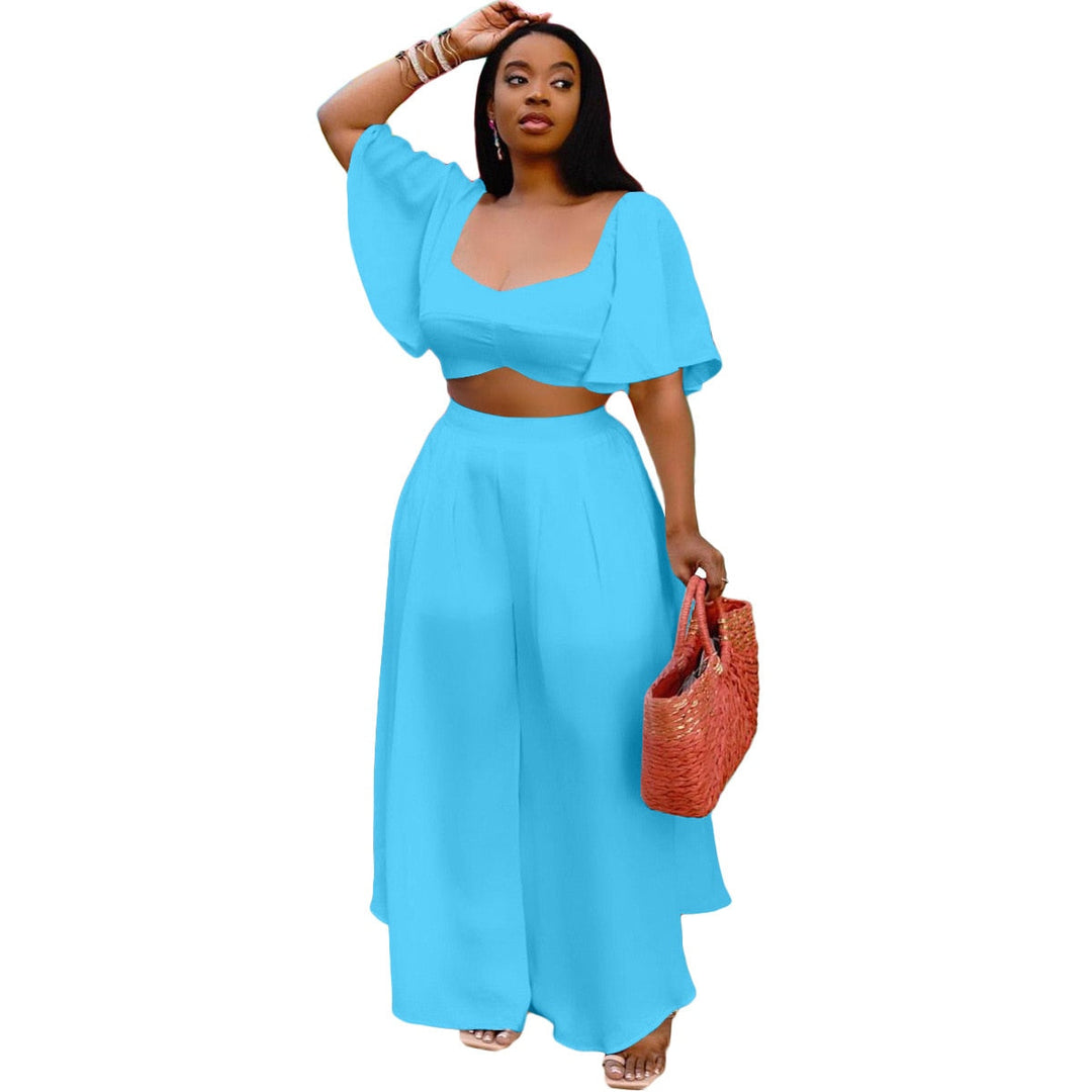 Chic 2Pcs Oversized Crop Top and Wide Leg Pants in Plus Sizes Gen U Us Products