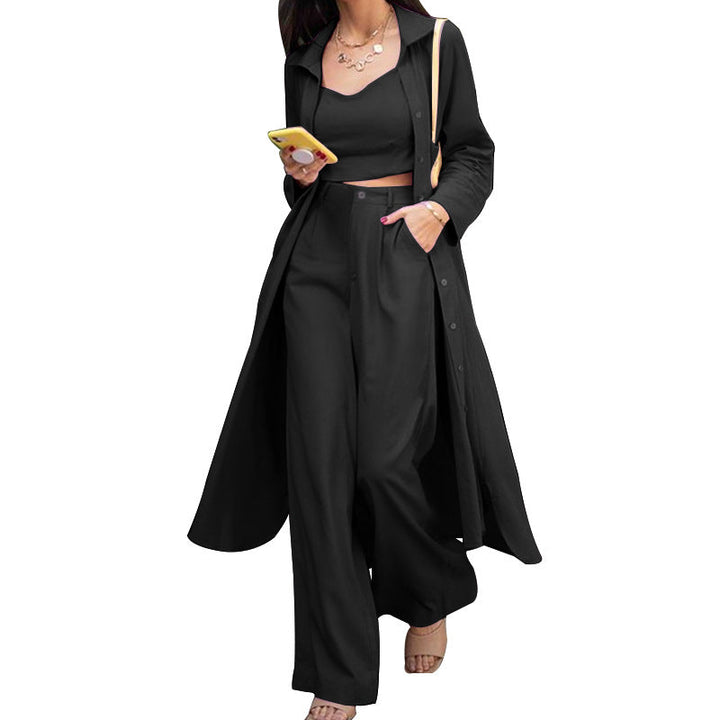 Chic 3Pcs Crop Top, Wide Leg Pants with Trench Coat Gen U Us Products