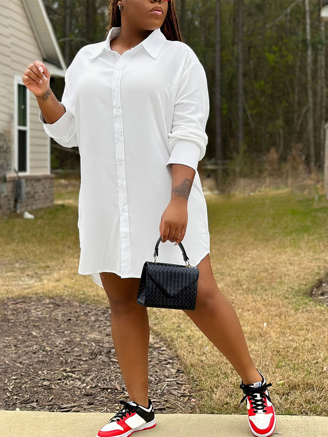 Chic Comfy Plus Size Long Sleeves Button Up Collared Shirt Dresses Gen U Us Products