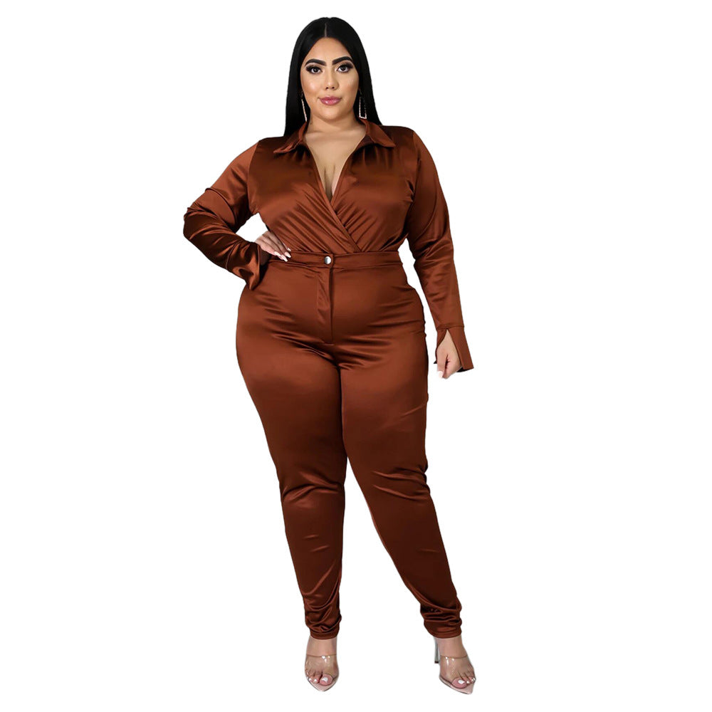Chic Comfy Soft Silky Fabric Deep V-Neck Curvy Fit Jumpsuit Gen U Us Products