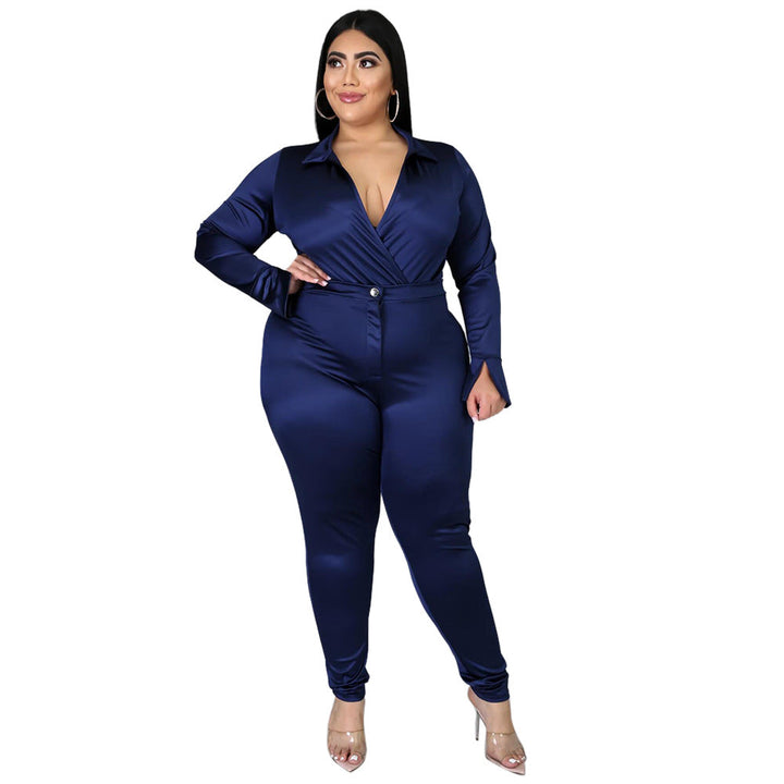 Chic Comfy Soft Silky Fabric Deep V-Neck Curvy Fit Jumpsuit Gen U Us Products