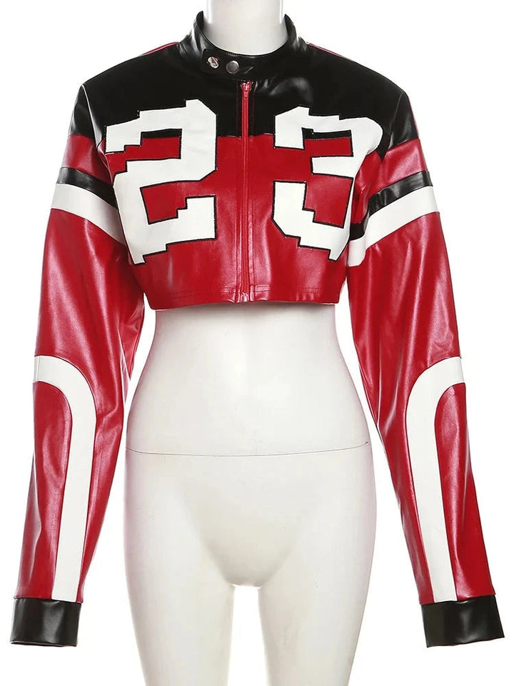 Chic Hipster Faux Leather Number Print Crop Varsity Jackets Gen U Us Products