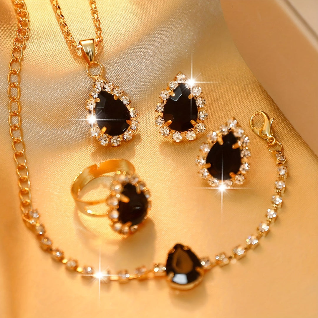 Chic Large Water Drop Rhinestone Earrings, Ring, Necklace & Bracelet Gen U Us Products
