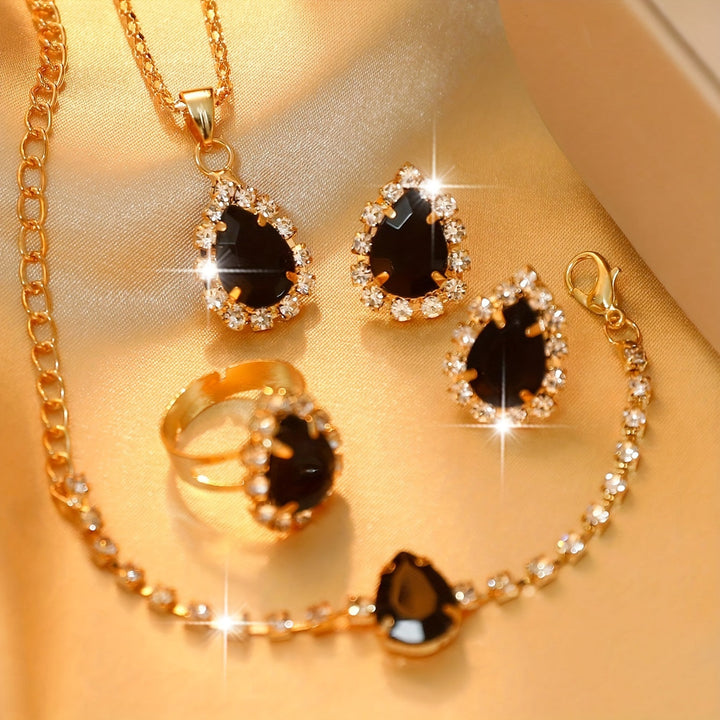 Chic Large Water Drop Rhinestone Earrings, Ring, Necklace & Bracelet Gen U Us Products