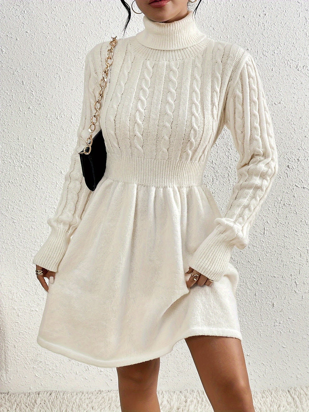 Chic Long Sleeve Cable Knit Turtleneck Mini Sweater Dress Gen U Us Products