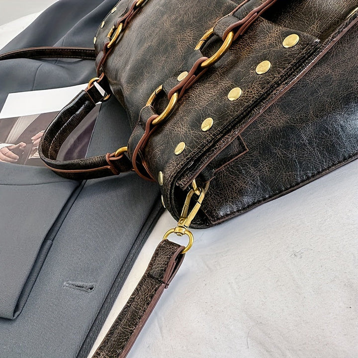 Chic Retro PU Leather Rivet Literary Charm Handbags Gen U Us Products