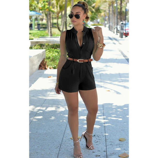 Chic Solid Color Sleeveless Rompers with Belt in Plus Size Gen U Us Products