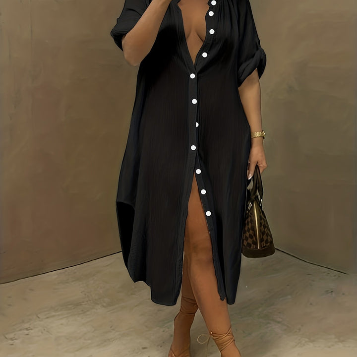 Chic Stylish Button Up Roll Up Sleeve Flawless-fit Shirt Dresses Gen U Us Products