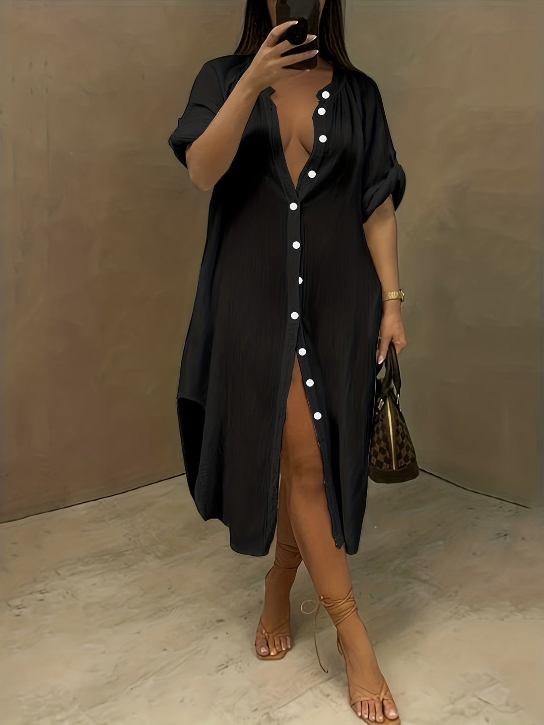 Chic Stylish Button Up Roll Up Sleeve Flawless-fit Shirt Dresses Gen U Us Products