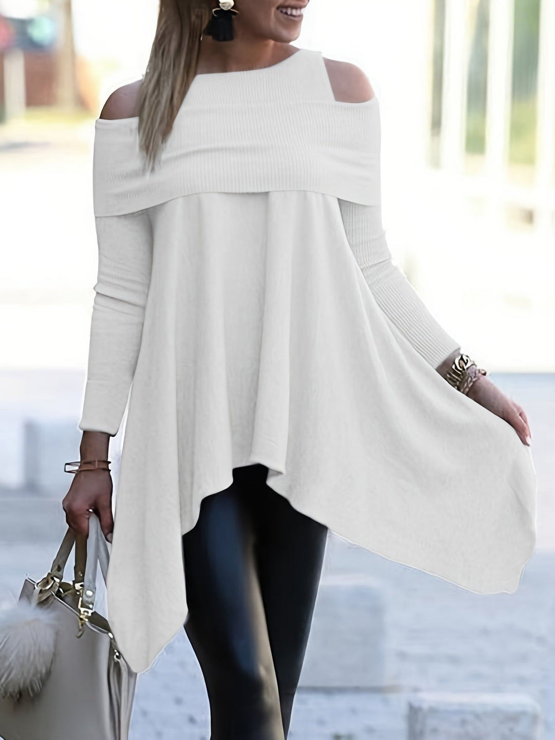 Chic Comfortable Cold Shoulder Asymmetrical Ruched Tunics - Gen U Us Products