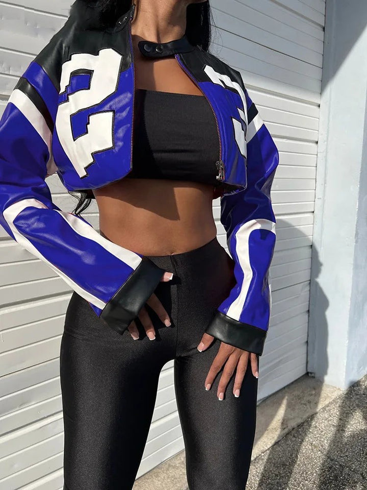 Chic Hipster Faux Leather Number Print Crop Varsity Jackets - Gen U Us Products
