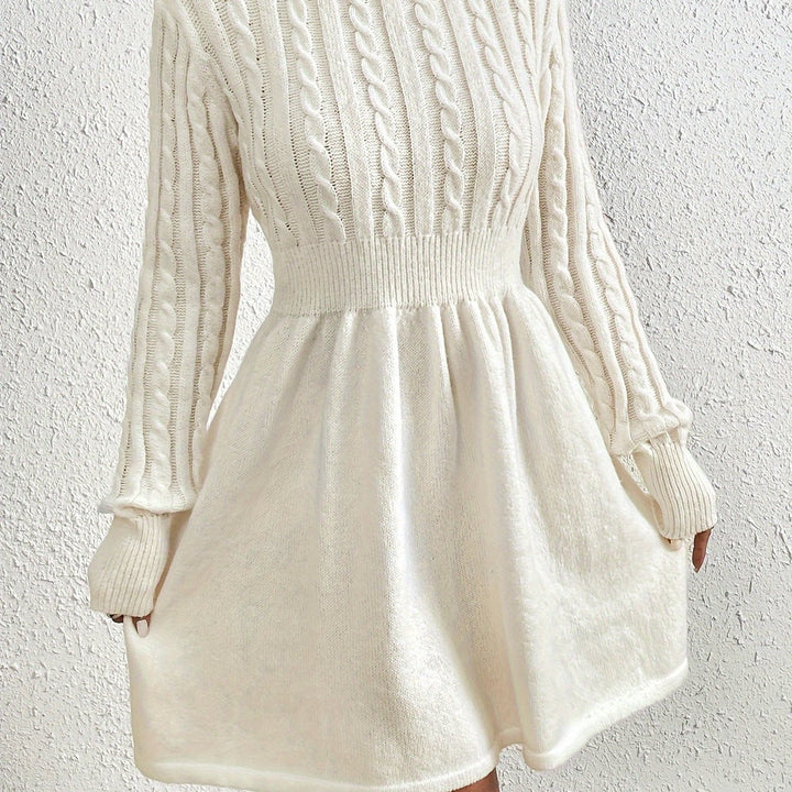 Chic Long Sleeve Cable Knit Turtleneck Mini Sweater Dress - Gen U Us Products