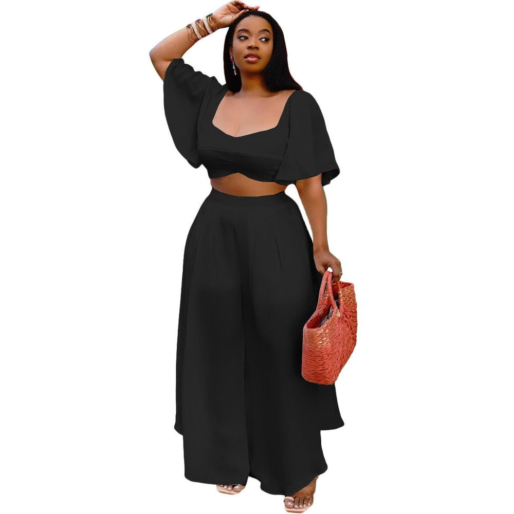 Chic 2Pcs Oversized Crop Top and Wide Leg Pants in Plus Sizes - Gen U Us Products -  