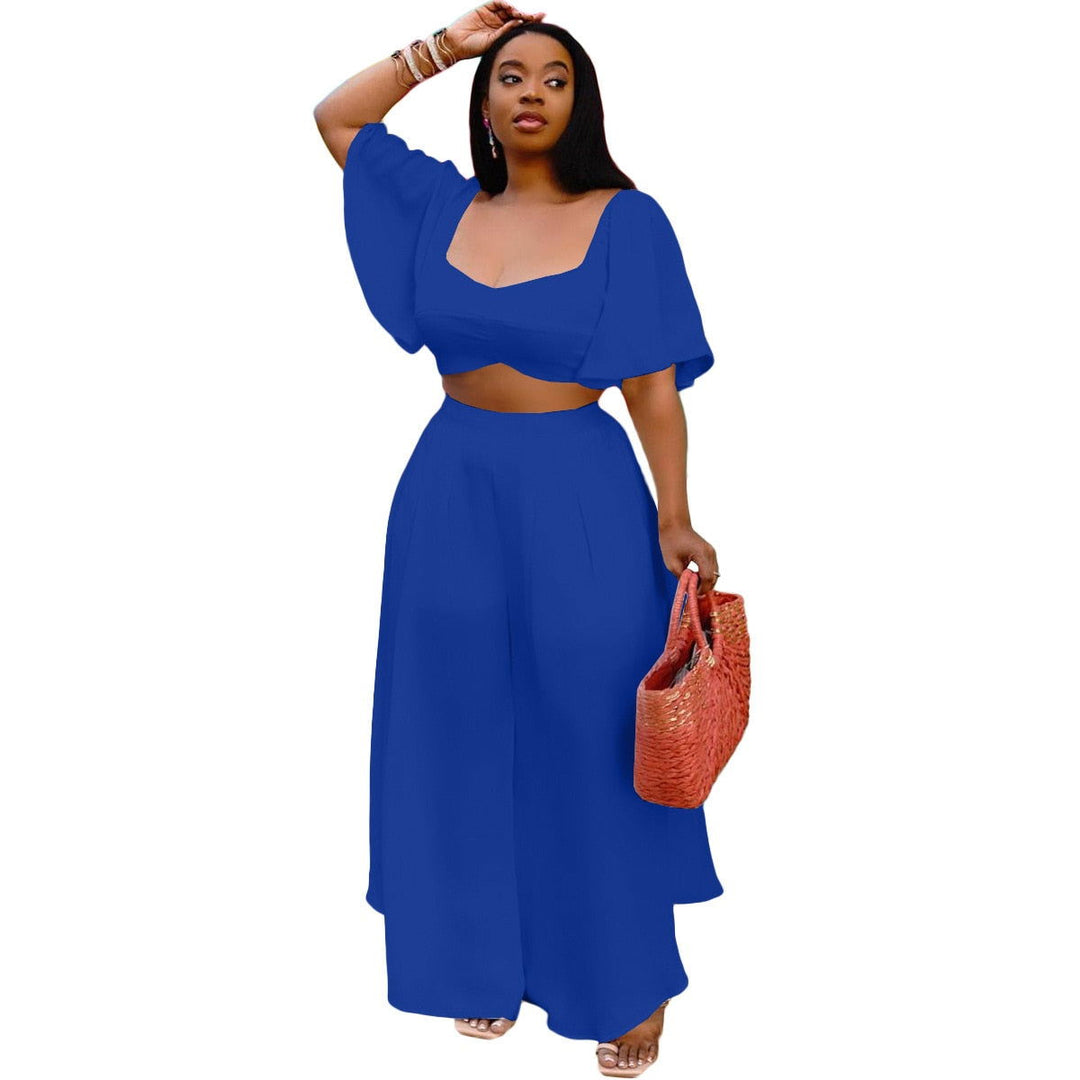 Chic 2Pcs Oversized Crop Top and Wide Leg Pants in Plus Sizes - Gen U Us Products -  