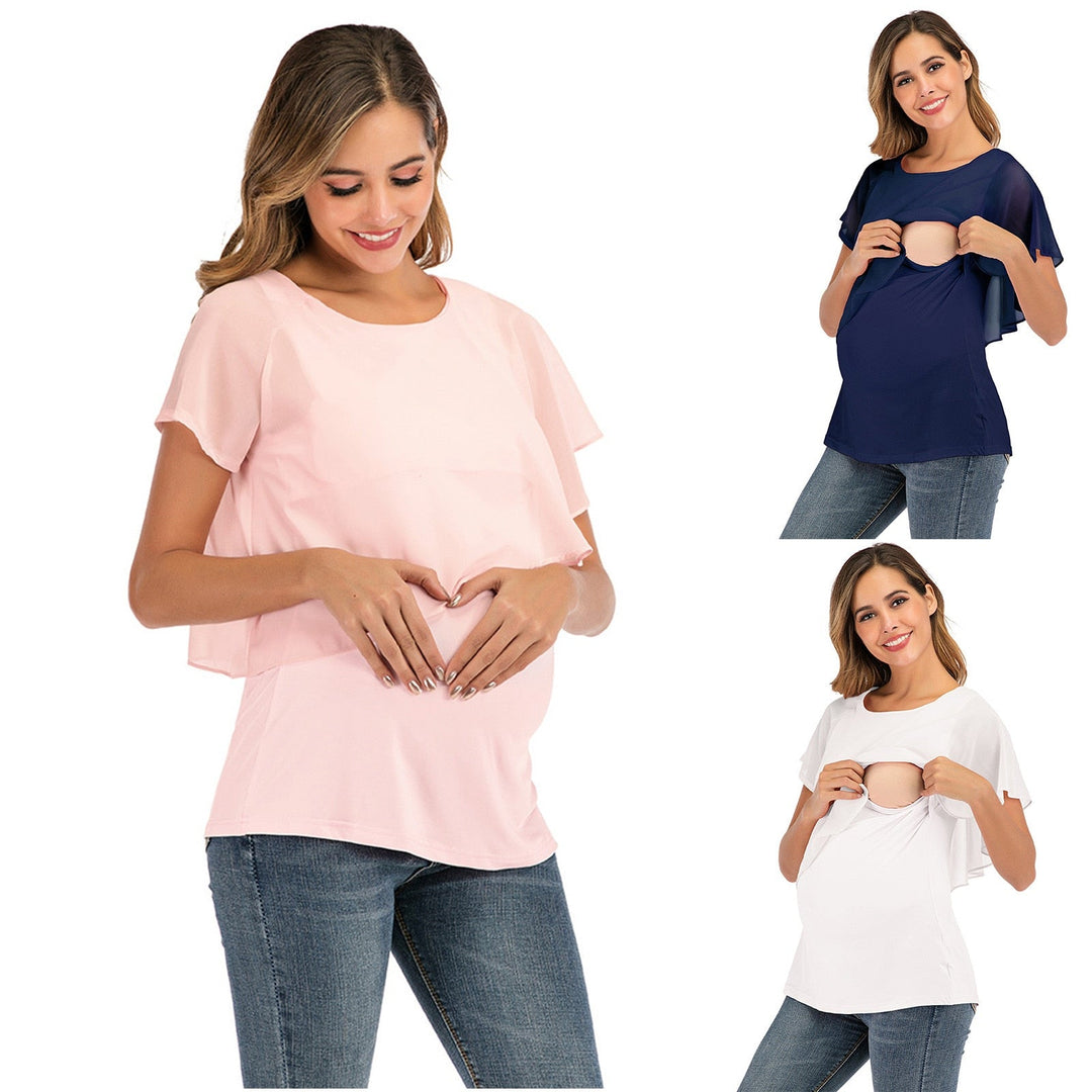 Chiffon Fabric Irregular Maternity Breastfeeding Shirts in Plus Sizes Gen U Us Products