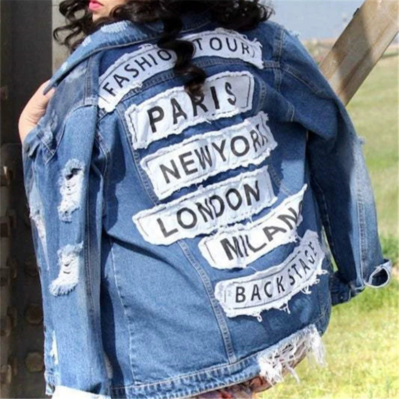 City Patches Single Breasted Long Denim Jean Jackets - Gen U Us Products