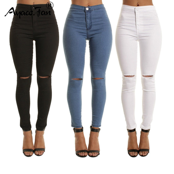Classic High Waist Ripped Skinny Denim Jeans in Plus Sizes Gen U Us Products