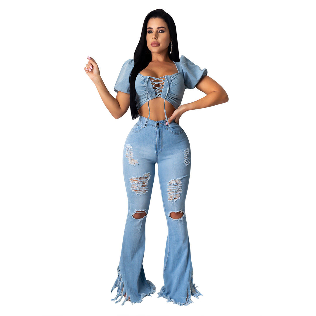 Classic Ripped Tasseled Washed Denim Jeans in Plus Sizes Gen U Us Products