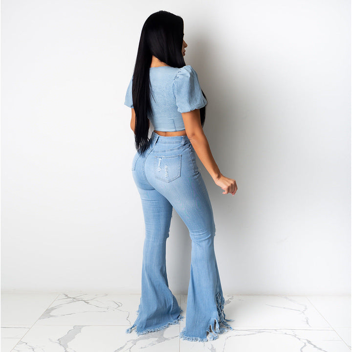 Classic Ripped Tasseled Washed Denim Jeans in Plus Sizes Gen U Us Products