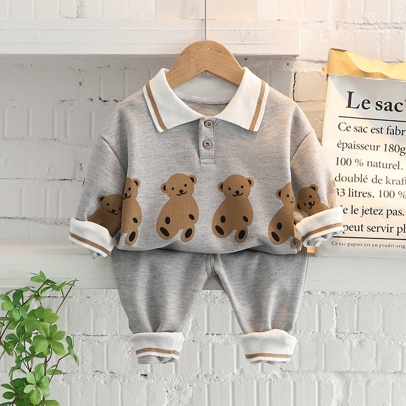 Cotton Long-sleeved Collared Bear Pullover and Pants Gen U Us Products