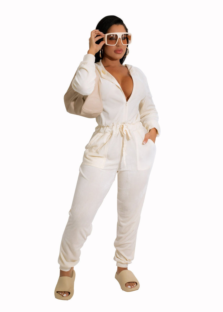 Cozy Nice Fit Hooded Deep V-Neck Airy Fabric Jumpsuit Gen U Us Products