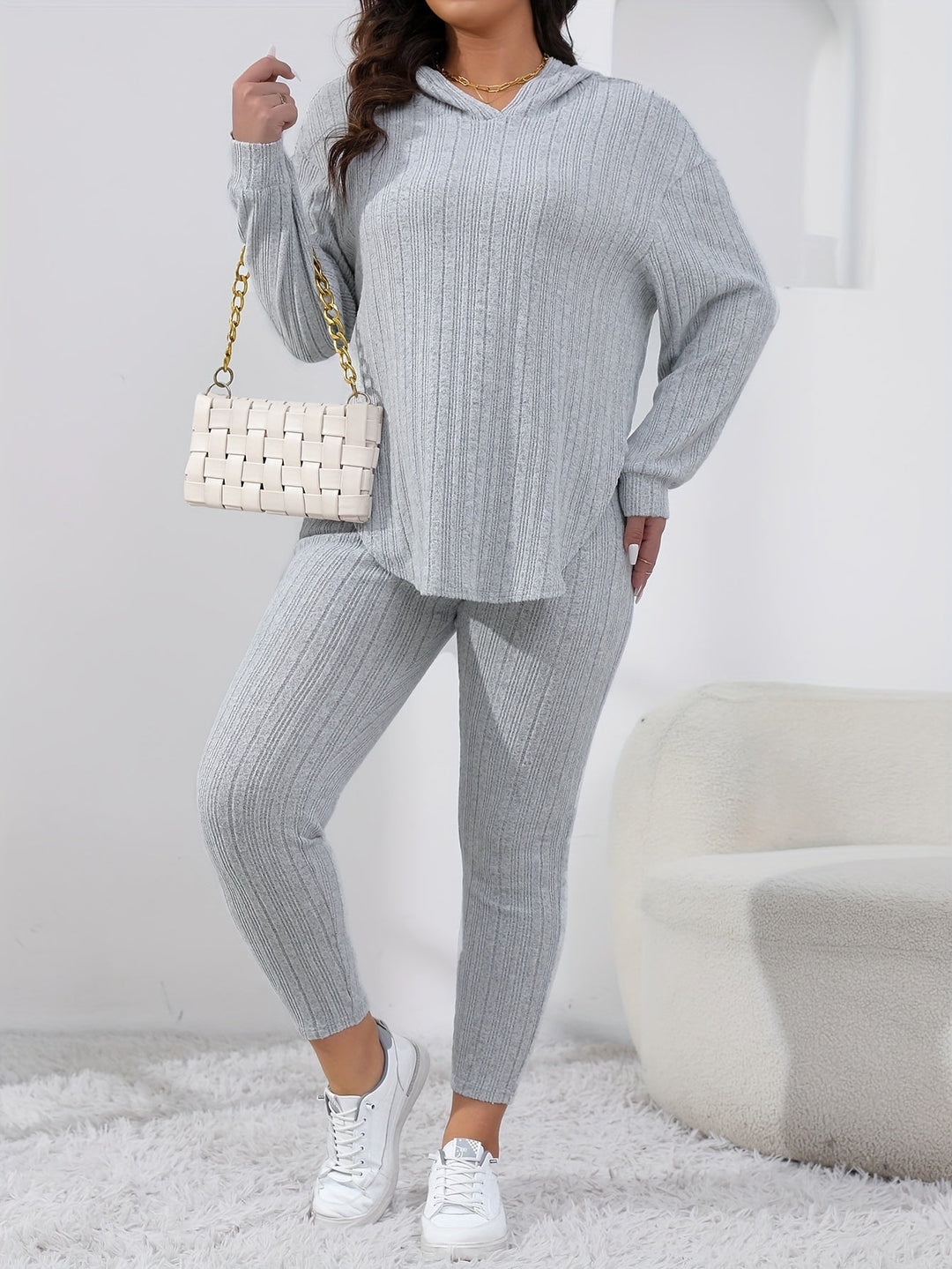 Curvy Chic Ribbed Knit Hoodie and Leggings Set Gen U Us Products