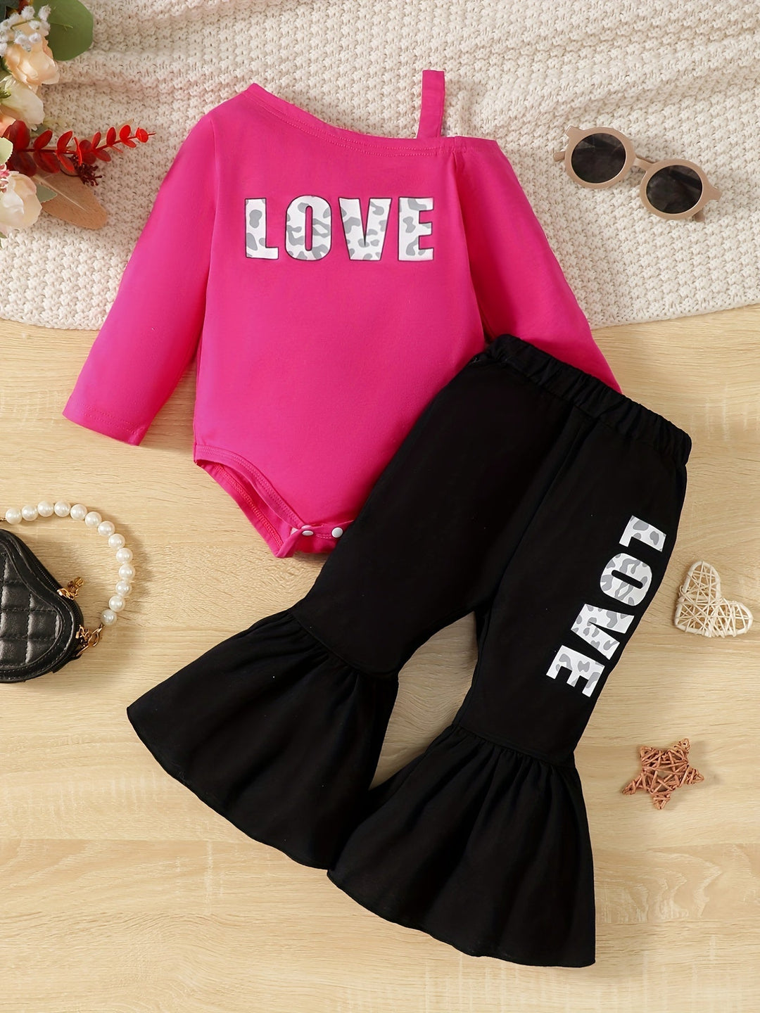 Cute Love Graphic Cotton Long Sleeve Romper Top and Pants Gen U Us Products