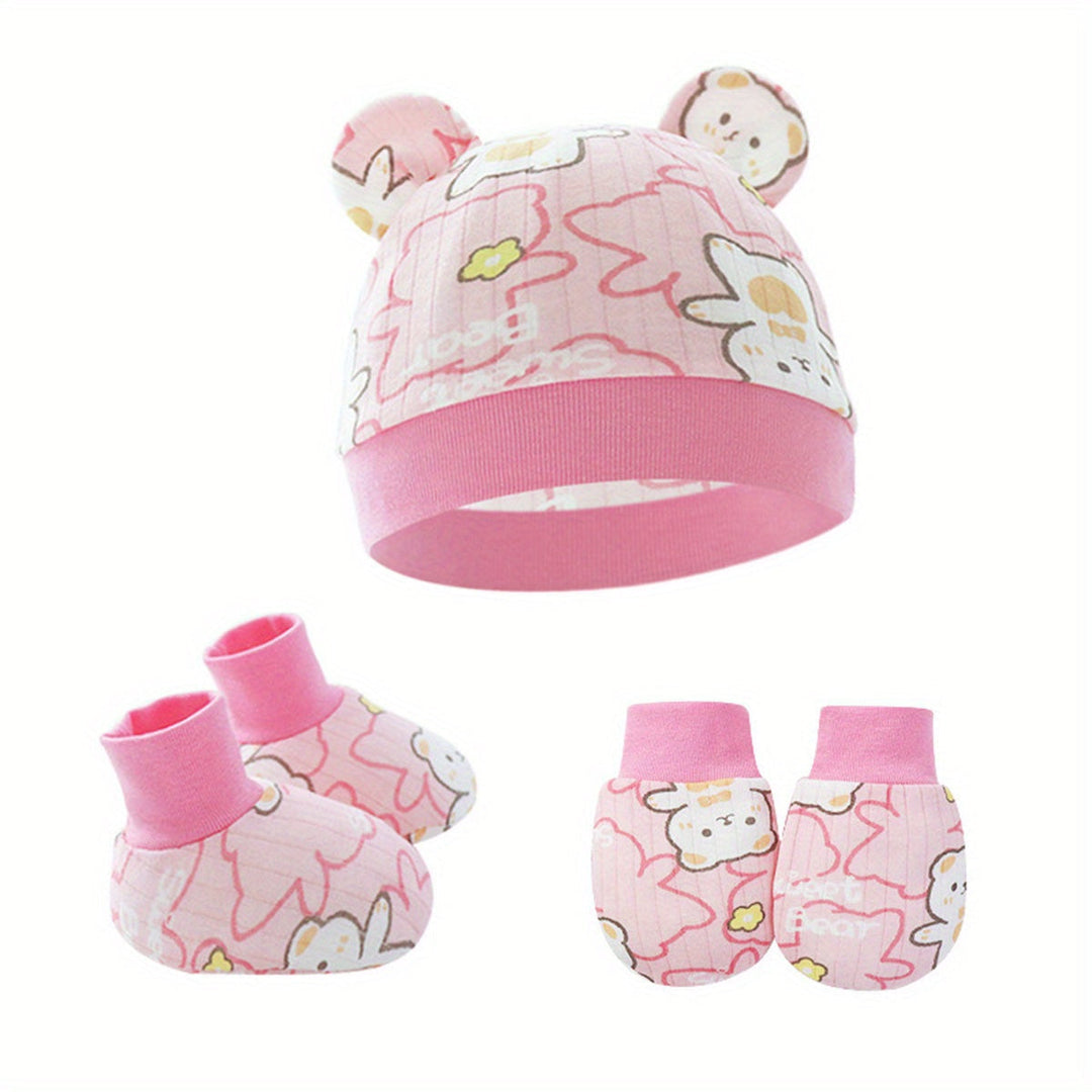 Cute Newborn Baby 3pcs Cartoon Breathable Soft Hat, Socks & Gloves Gen U Us Products