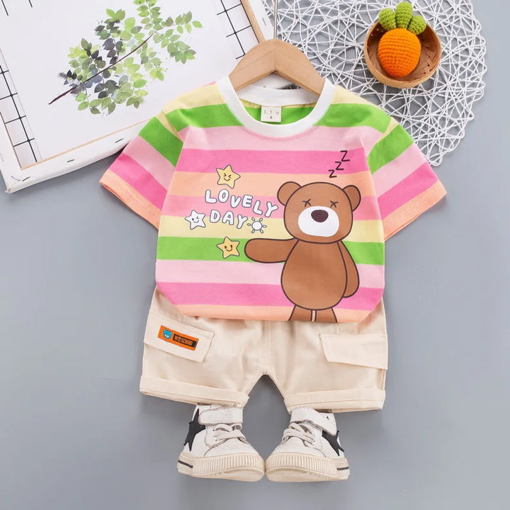 Cute Cartoon Bear Short-Sleeved Cotton T-Shirt and Shorts - Gen U Us Products