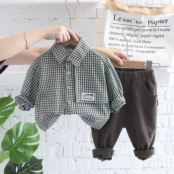 Cute Long-sleeved Plaid Lapel Polo Shirt and Pants - Gen U Us Products -  