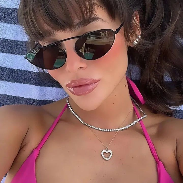 Celebrity Style Small Oval Gradient Alloy Cat Eye Sunglasses