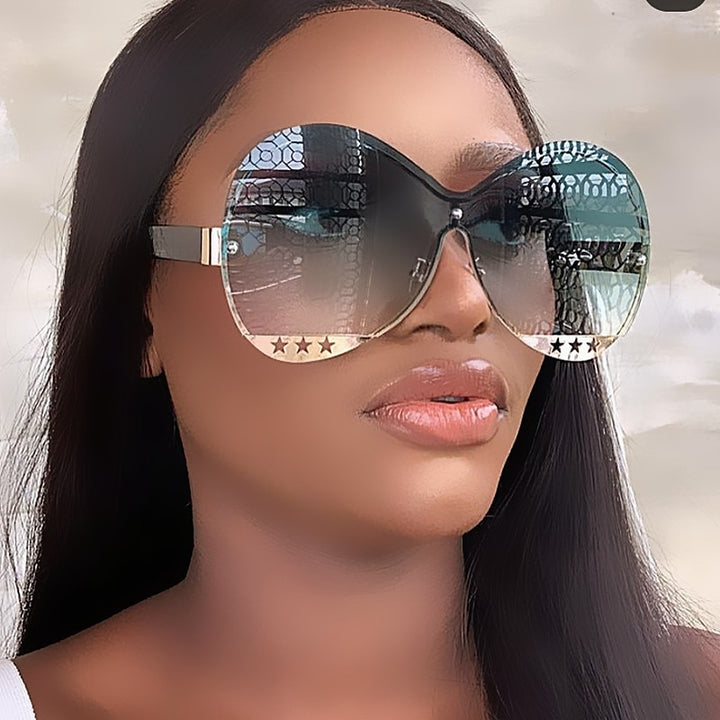 Gradient Glam Hollowed-Out Oversize Round Sunglasses - Flossy Mom