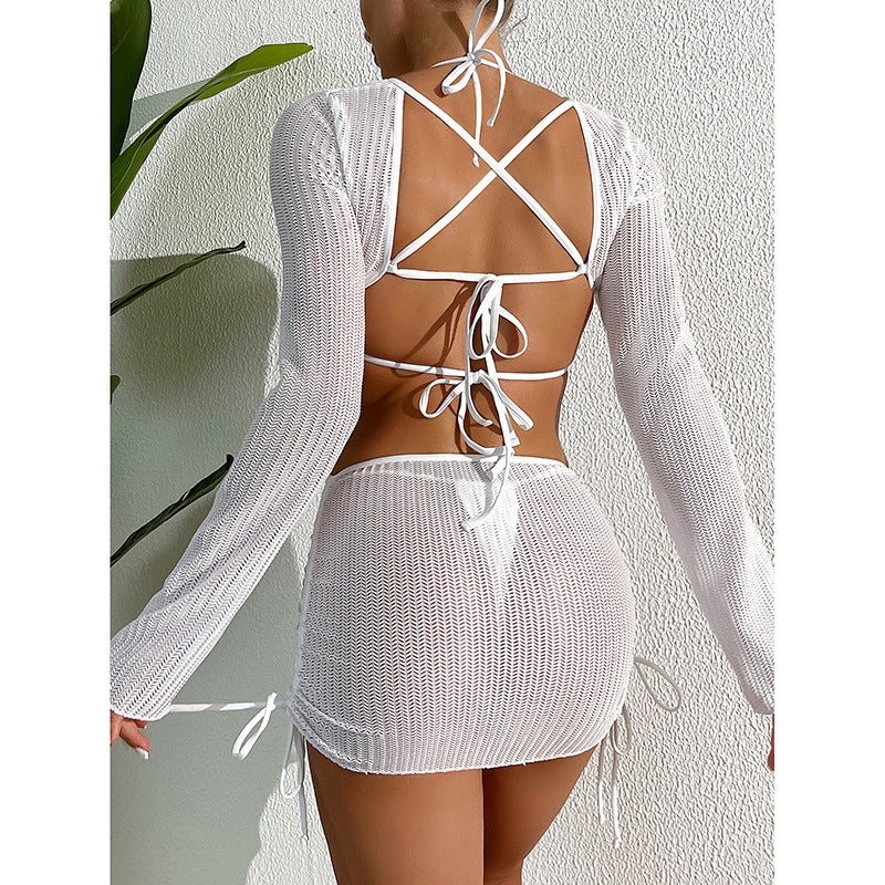 Women's White 3-Piece High-Waisted Bikini Set 