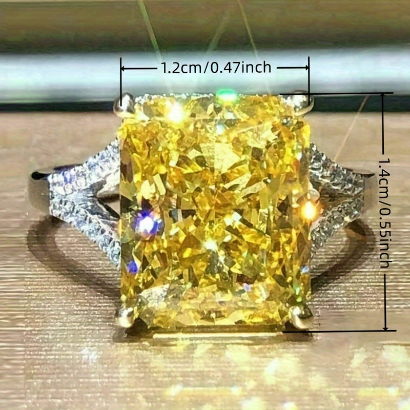Dazzling Rectangular Shape Yellow Gemstone Silver Plated Ring Gen U Us Products