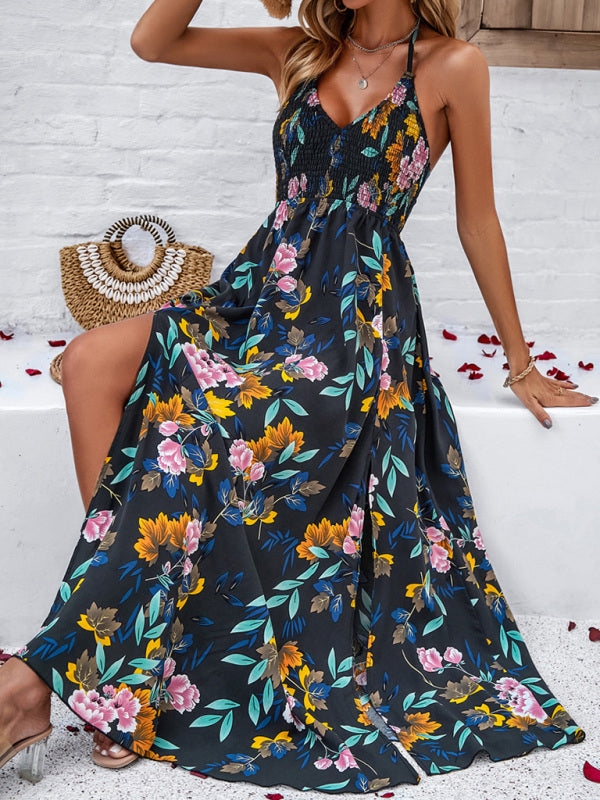 Dazzling Chic Floral Print Sleeveless Backless Dresses - Gen U Us Products