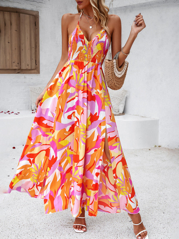 Dazzling Chic Floral Print Sleeveless Backless Dresses - Gen U Us Products